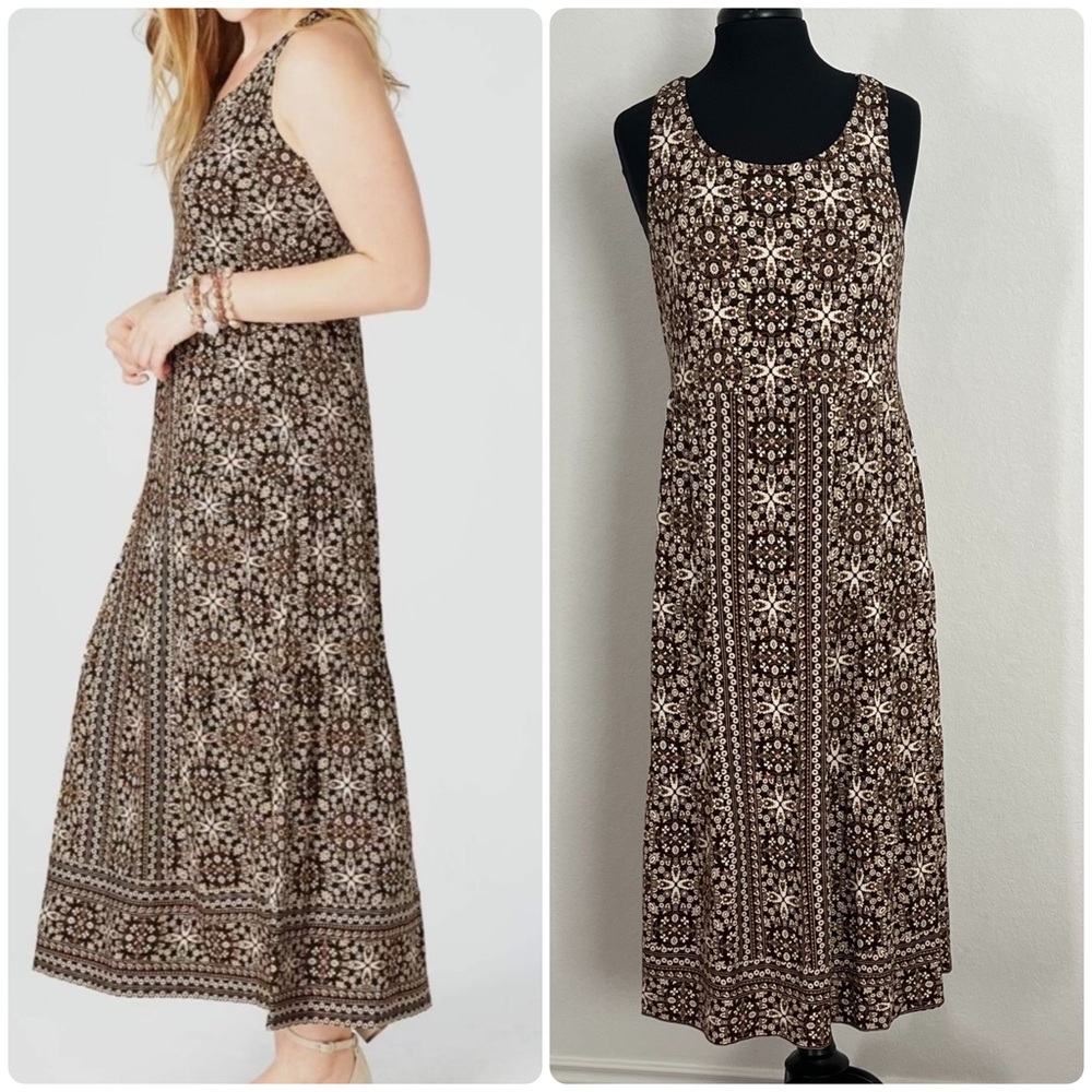 J.Jill Sleeveless Brown and Cream Patterned Maxi Dress - Picture 6 of 16